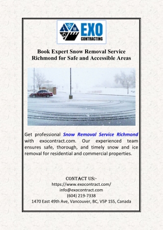 Book Expert Snow Removal Service Richmond for Safe and Accessible Areas