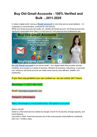 Buy Old Gmail Accounts - 100% Verified and Bulk ...2011.2025