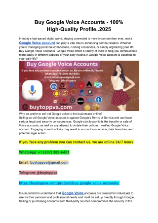 Buy Google Voice Accounts - 100% High-Quality Profile..2025