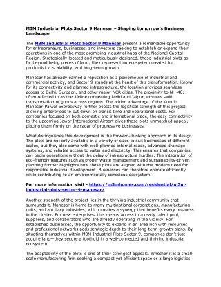 M3M Industrial Plots Sector 9 Manesar – Shaping tomorrow’s Business Landscape