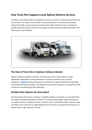 How Truck Hire Supports Local Sydney Delivery Services?