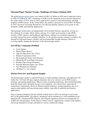 Thermal Paper Market Share, Size, Companies & Outlook 2032