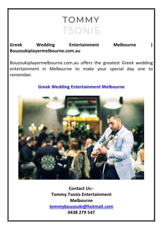 Greek Wedding Entertainment Melbourne | Bouzoukiplayermelbourne.com.au