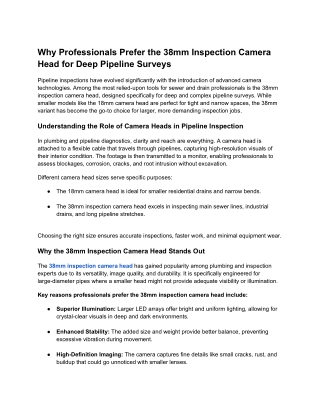 Drain Ranger Tools – The 38mm Inspection Camera Head for Reliable Deep Pipeline