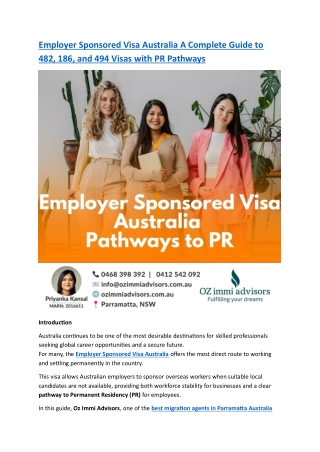 Employer Sponsored Visa Australia A Complete Guide to 482