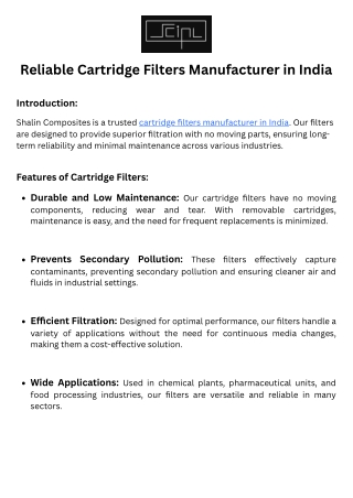 Cartridge Filters Manufacturer in India