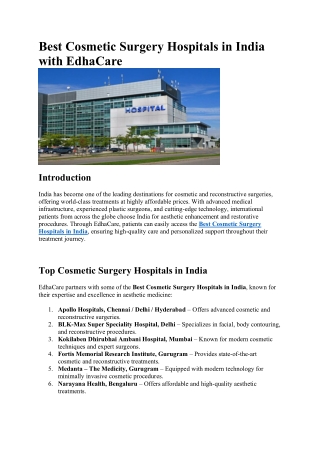 Best Cosmetic Surgery Hospitals in India with EdhaCare