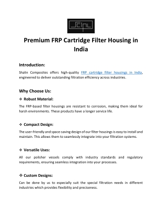 FRP Cartridge Filter Housing in India