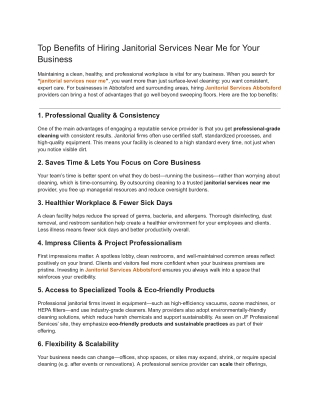 Top Benefits of Hiring Janitorial Services Near Me for Your Business