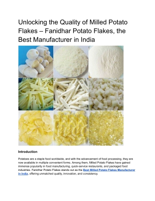 Unlocking the Quality of Milled Potato Flakes – Fanidhar Potato Flakes