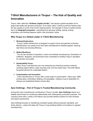 T-Shirt Manufacturers in Tirupur – The Hub of Quality and Innovation