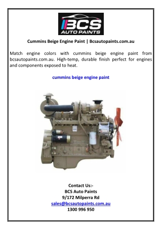 Cummins Beige Engine Paint | Bcsautopaints.com.au