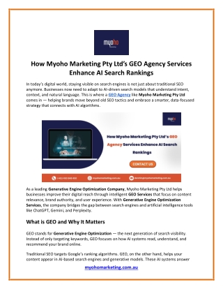 How Myoho Marketing Pty Ltd’s GEO Agency Services Enhance AI Search Rankings