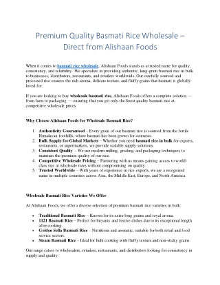 Premium Quality Basmati Rice Wholesale