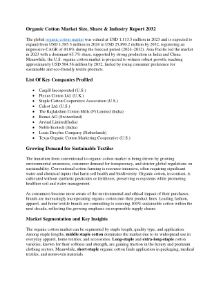 Organic Cotton Market Size, Trends, Share & Forecast 2032