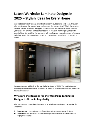 Latest Wardrobe Laminate Designs in 2025 – Stylish Ideas for Every Home