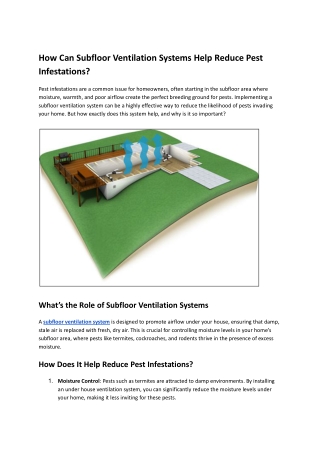 How Can Subfloor Ventilation Systems Help Reduce Pest Infestations?