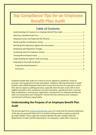 Top Compliance Tips for an Employee Benefit Plan Audit