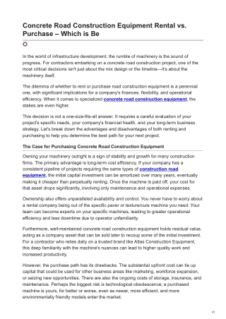 Concrete Road Construction Equipment Rental vs Purchase  Which is Be