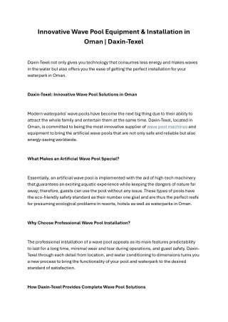 Innovative Wave Pool Equipment & Installation in Oman