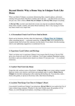 Beyond Hotels- Why a Home Stay in Udaipur Feels Like Home