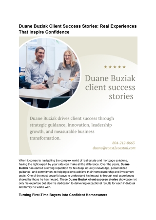 Duane Buziak client success stories