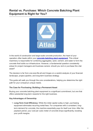 Rental vs Purchase Which Concrete Batching Plant Equipment is Right forYou