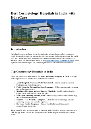 Best Cosmetology Hospitals in India with EdhaCare