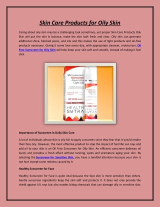 Skin Care Products for Oily Skin
