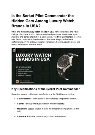 Is the Serket Pilot Commander the Hidden Gem Among Luxury Watch Brands in USA?