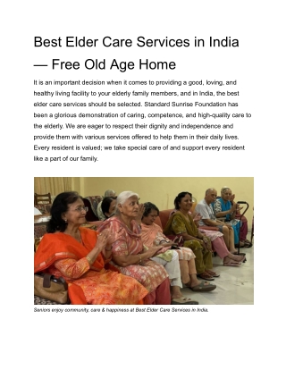 Best Elder Care Services in India — Free Old Age Home