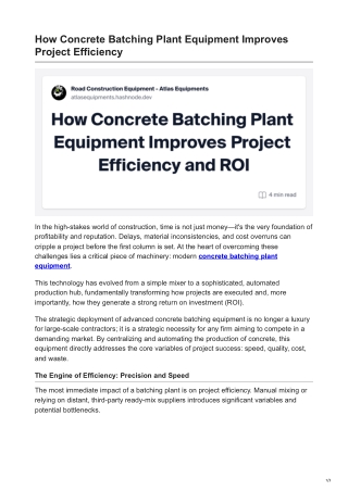 How Concrete Batching Plant Equipment Improves Project Efficiency
