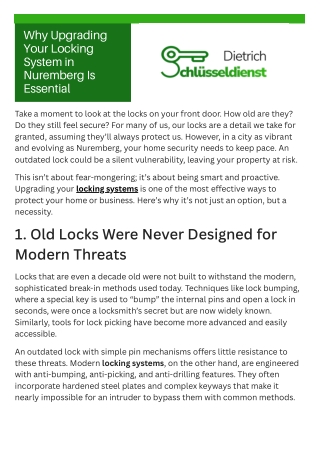 Why Upgrading Your Locking System in Nuremberg Is Essential