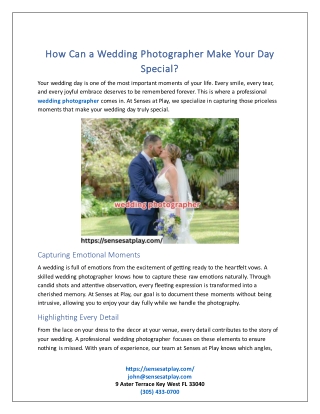 How Can a Wedding Photographer Make Your Day Special