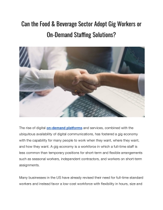 Can the Food & Beverage Sector Adopt Gig Workers or On-Demand Staffing Solutions