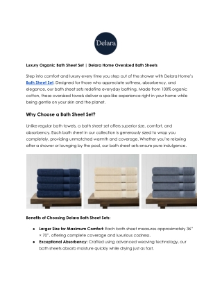 Delara Home Premium Bath Sheet Set | Soft & Plush