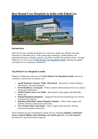 Best Dental Care Hospitals in India with EdhaCare