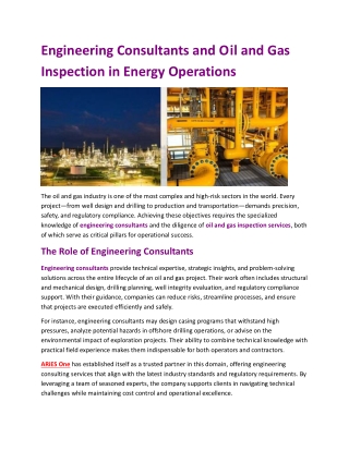 Engineering Consultants and Oil and Gas Inspection in Energy Operations