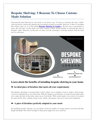 Bespoke Shelving: 5 Reasons To Choose Custom-Made Solution
