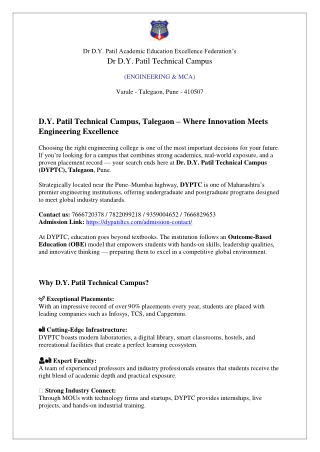 D.Y. Patil Technical Campus, Talegaon – Where Innovation Meets  Engineering Exce