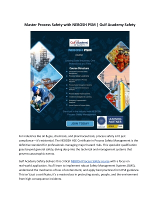 Master Process Safety with NEBOSH PSM | Gulf Academy Safety