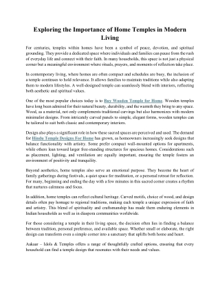 Exploring the Importance of Home Temples in Modern Living