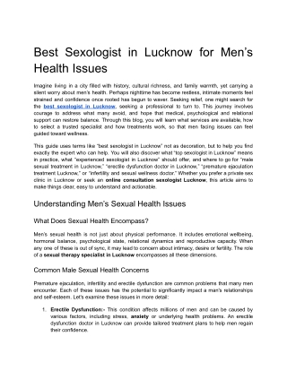 Best Sexologist in Lucknow for Men’s Health Issues