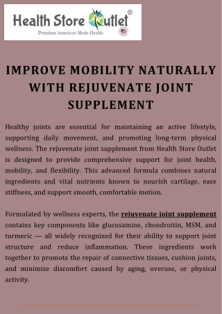 Improve Mobility Naturally with Rejuvenate Joint Supplement