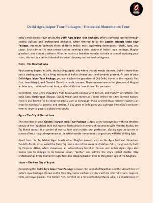 Delhi Agra Jaipur Tour Packages – Historical Monuments Tour