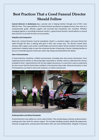 Best Practices That A Good Funeral Director Should Follow