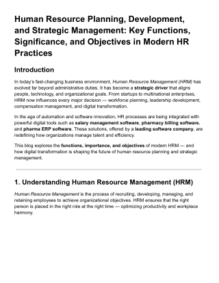 Human Resource Planning, Development, and Strategic Management_ Key Functions, Significance, and Objectives in Modern HR