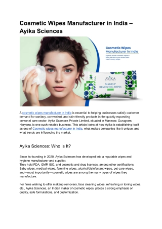 Cosmetic wipes manufacturer in India