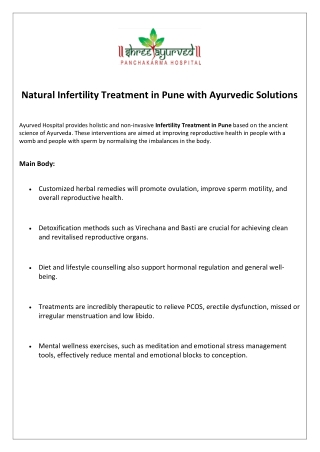 Natural Infertility Treatment in Pune with Ayurvedic Solutions