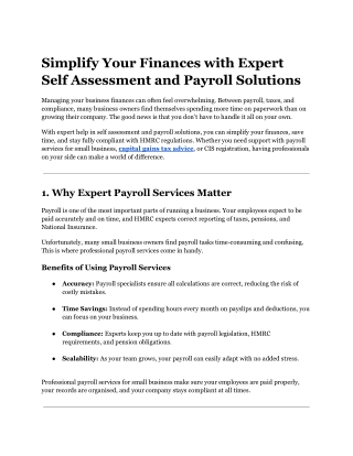 Simplify Your Finances with Expert  Self Assessment and Payroll Solutions